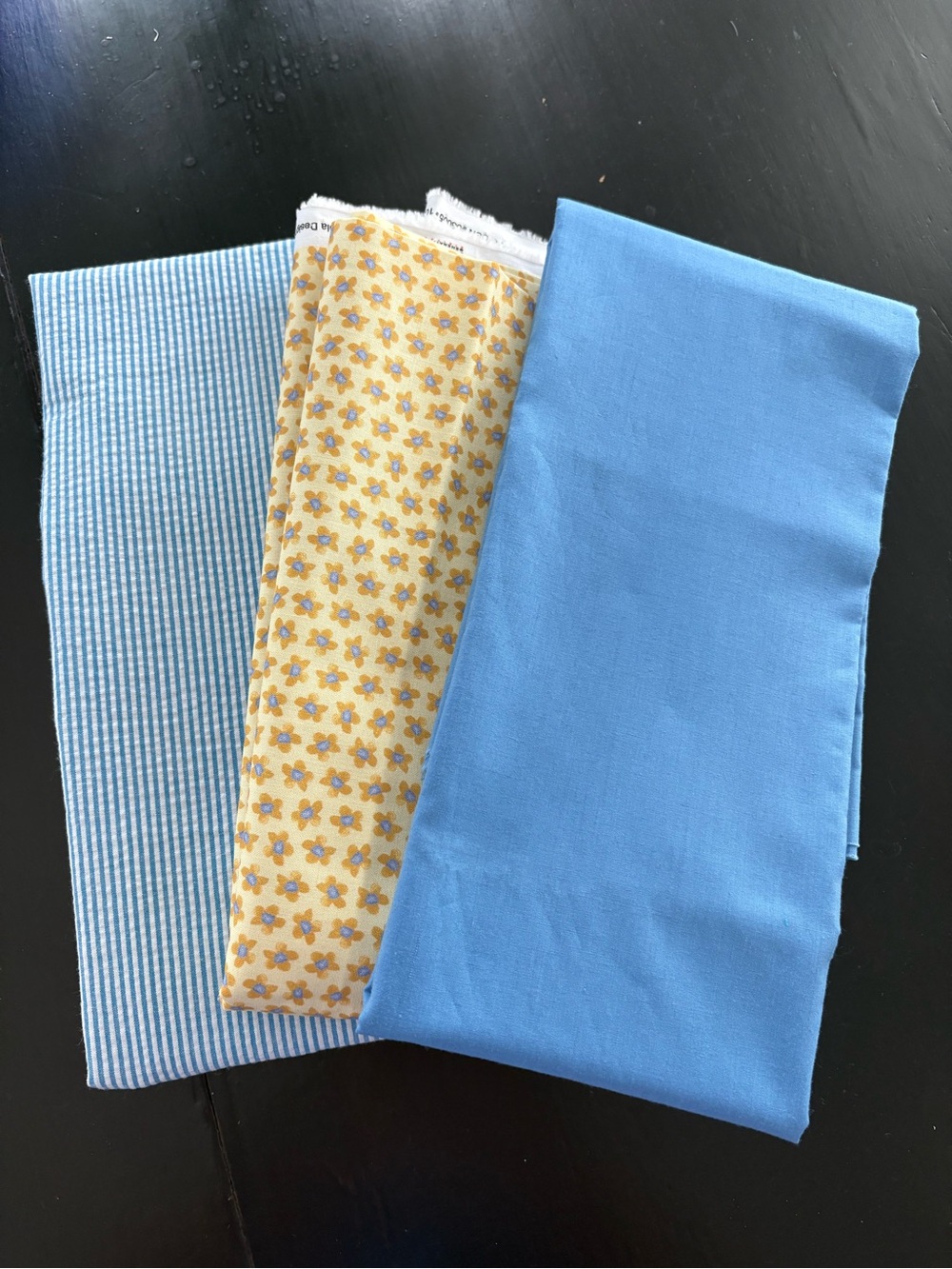 Cotton Fabric Blue Seersucker and Flower Print